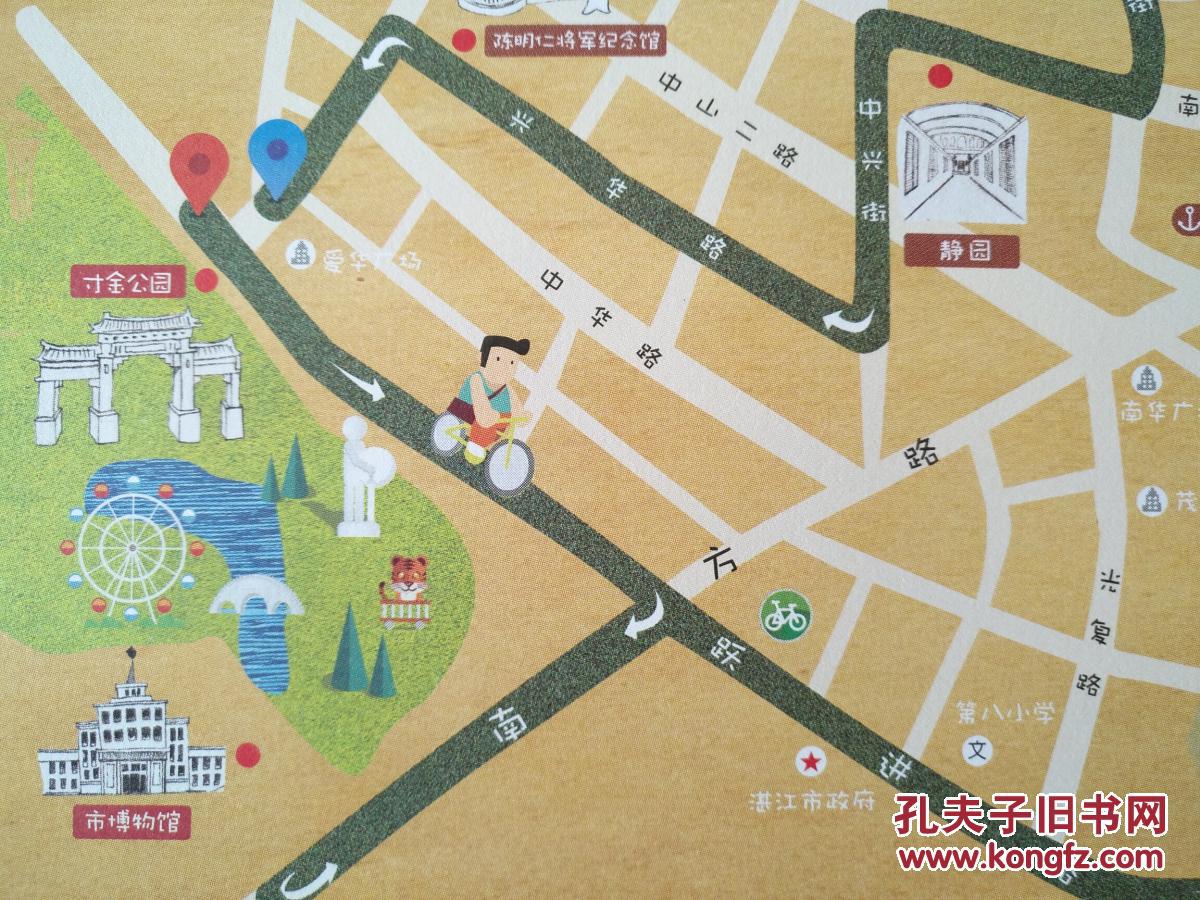 湛江市赤坎老街霞山老街骑行路线图湛江地图湛江市地图手绘