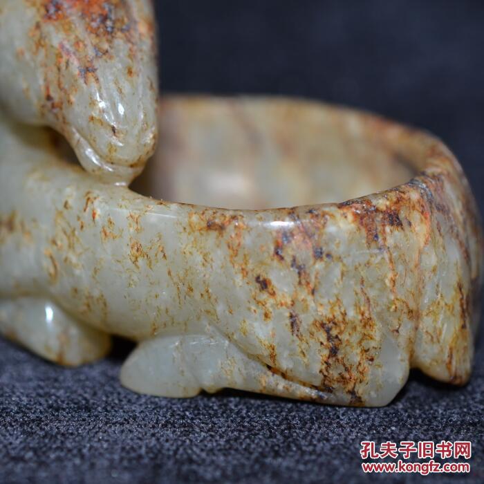 古玩古玉老玉和田玉籽料 宋代老件沁色梅花鹿水浴