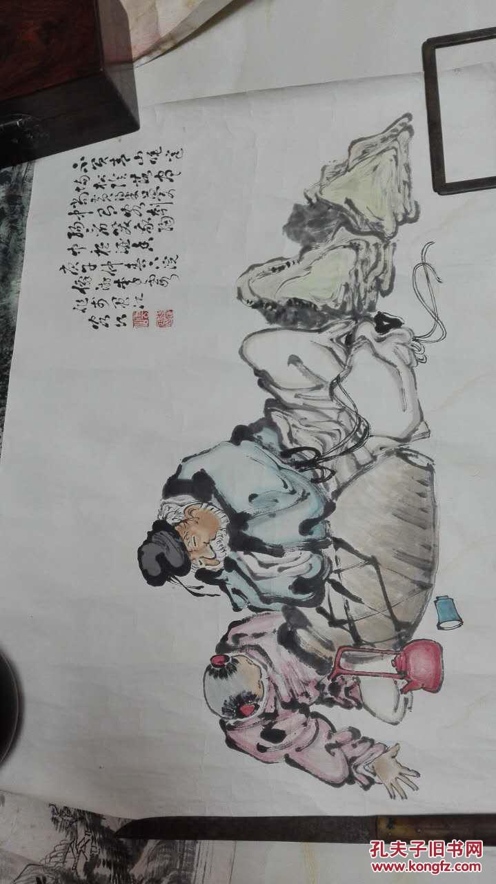 清末著名画家李霞人物画醉仙图镜心