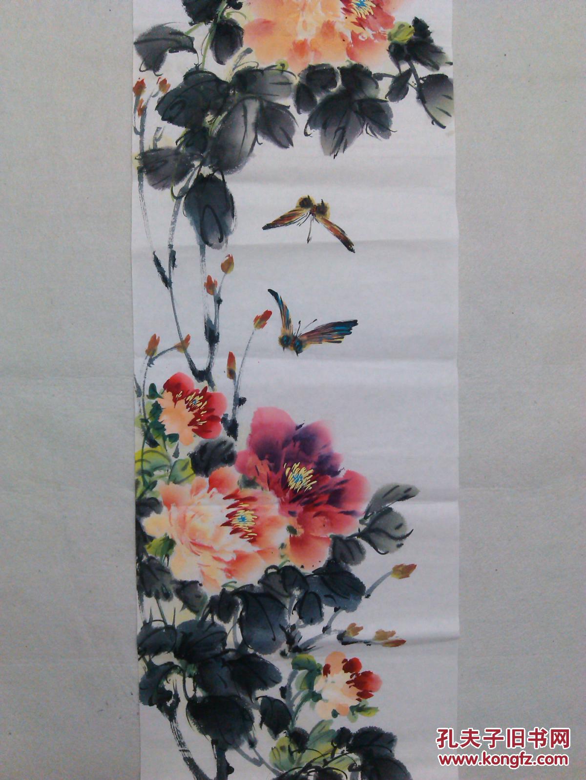 国画无款国画牡丹画心四尺对开