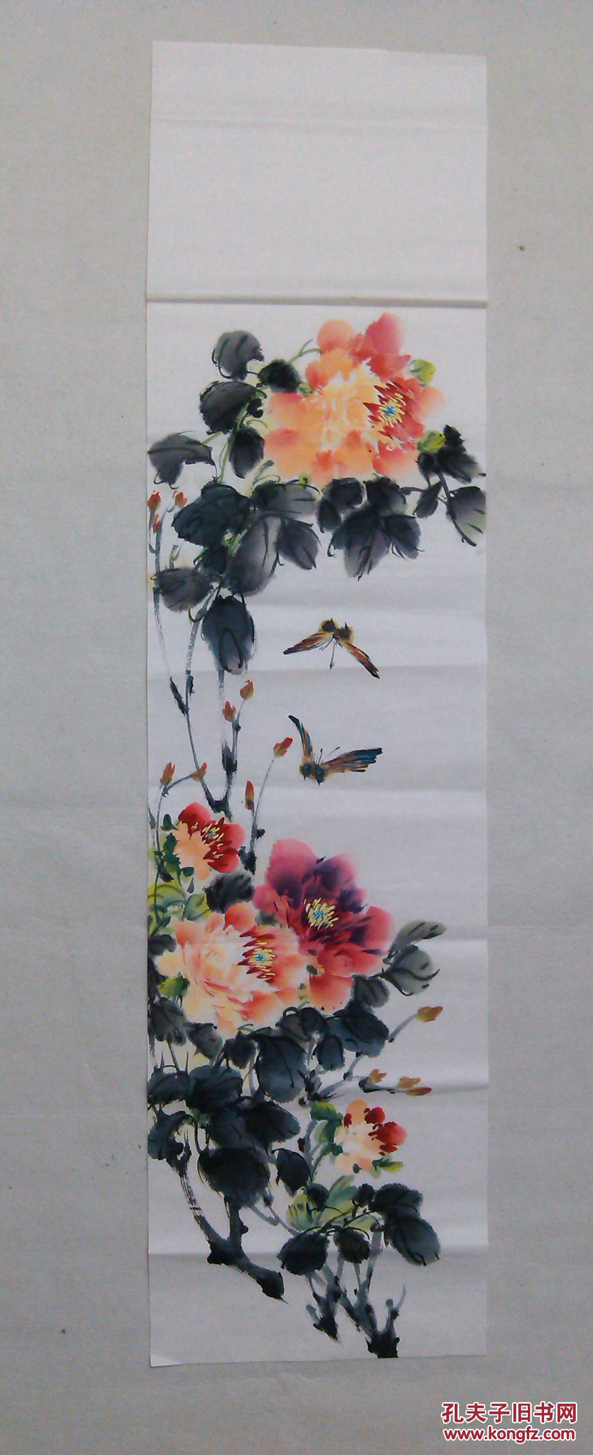 国画无款国画牡丹画心四尺对开