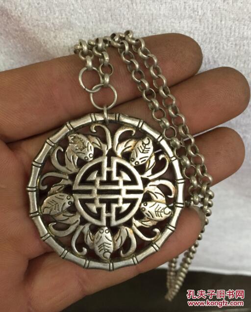 收来的早期老挂牌 白铜鎏银五福牌 挂件 挂牌