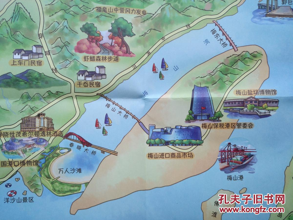 宁波北仑区旅游 手绘地图 北仑区地图 北仑地图 宁波地图