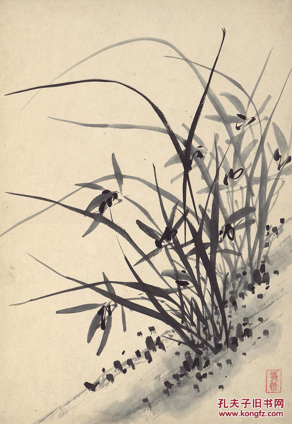 定制 清代 诸升 兰竹石图册四开-1-21.8x31.5cm 国画 花鸟高仿真水墨