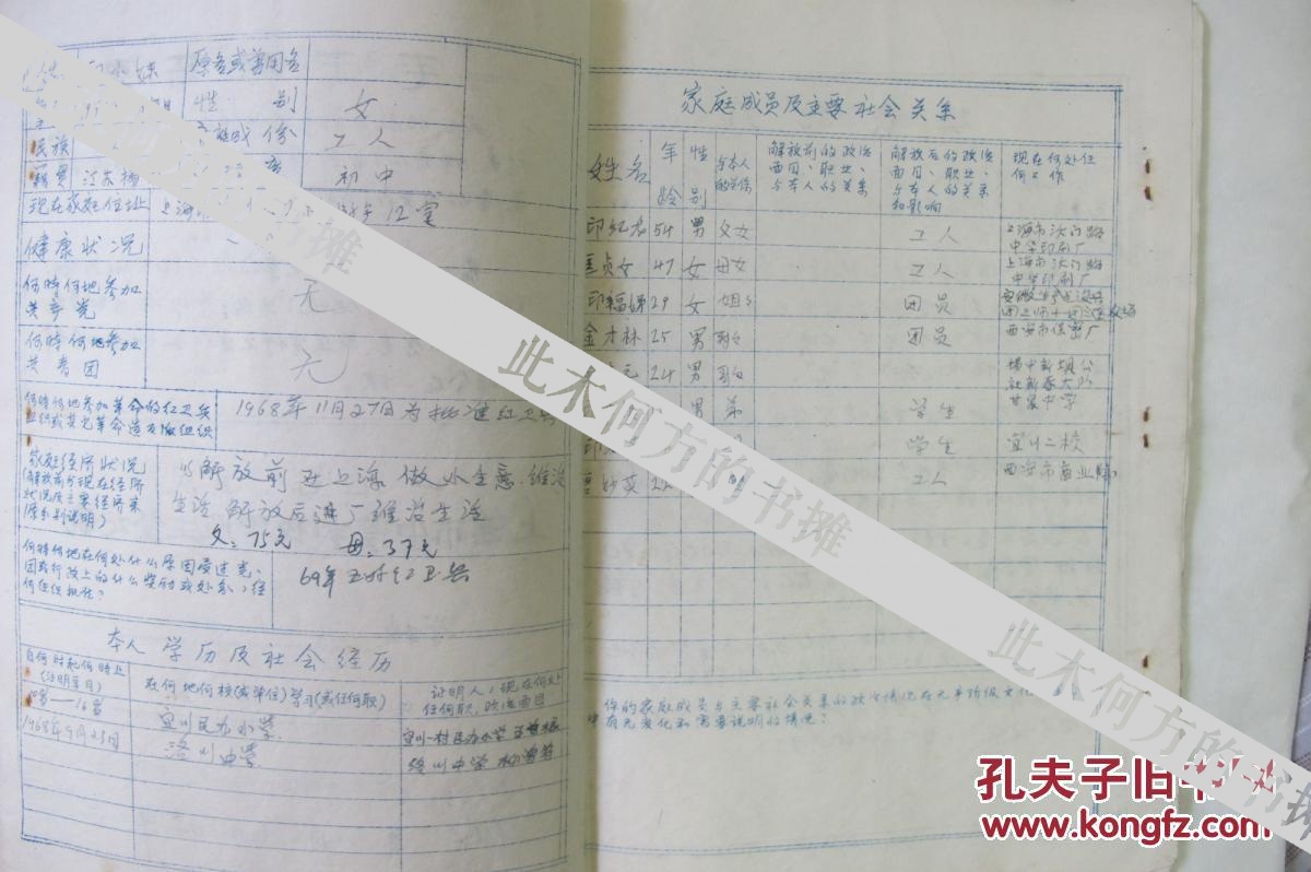 上海洛川中学毕业生登记表 郭锡华洛川学校 孔夫子旧书网