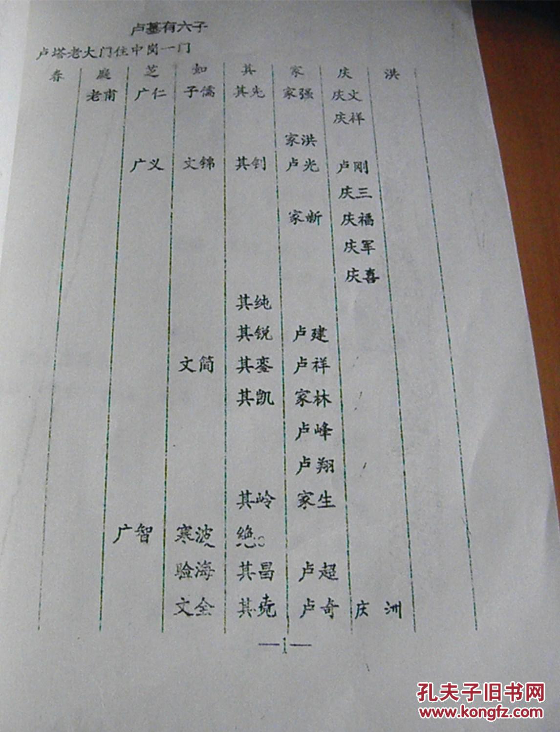 卢氏家谱【临泉县】