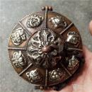 西藏紫铜鎏银铜铃 古老的铜雕吉祥八宝法铃 驱魔铜铃 铜法铃