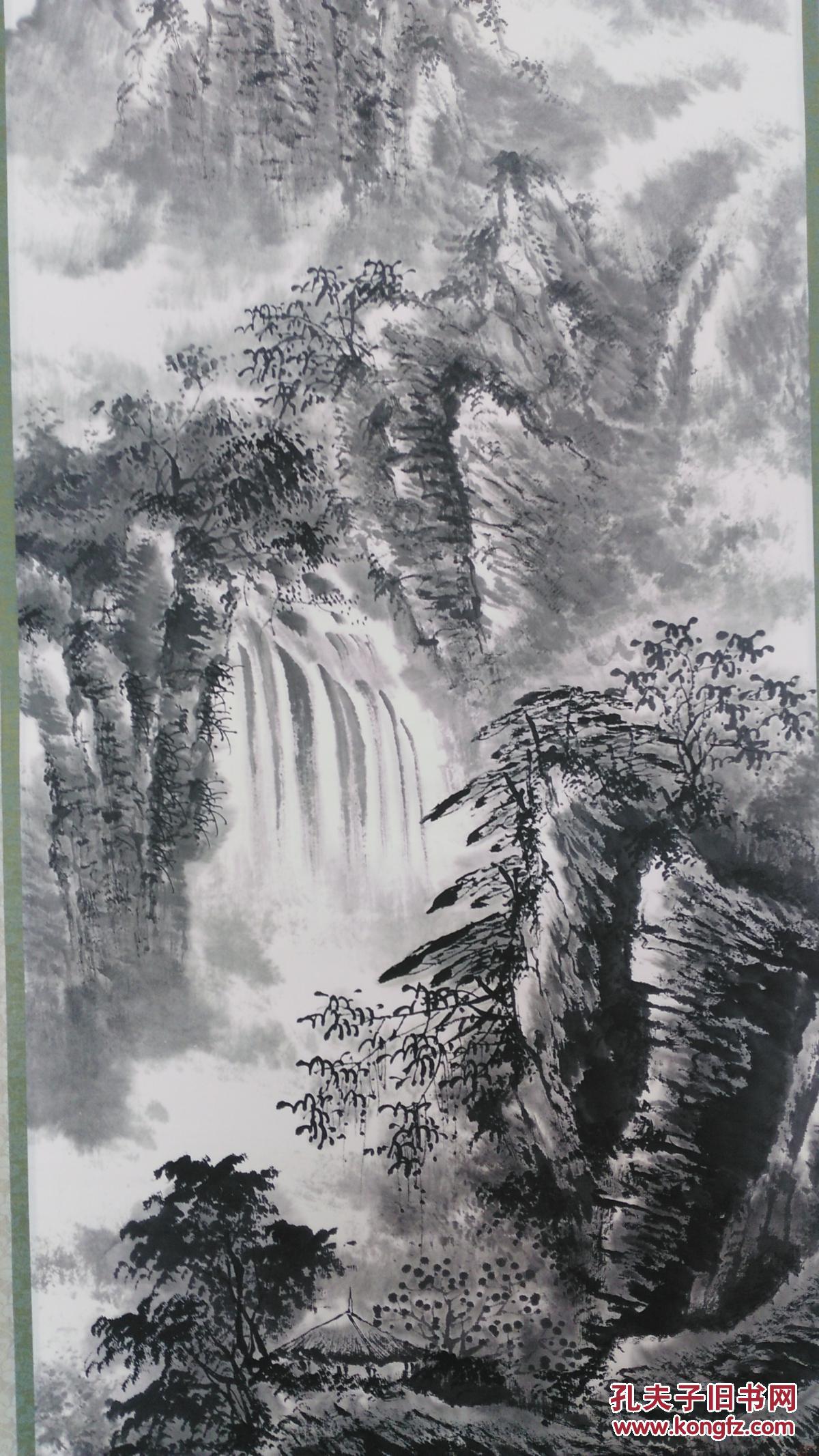 日本回流字画中国山水画水墨纸本深山飞瀑真迹近代品好漂亮396
