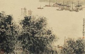 微喷书画 钱松嵒 太湖帆影 40x25厘米