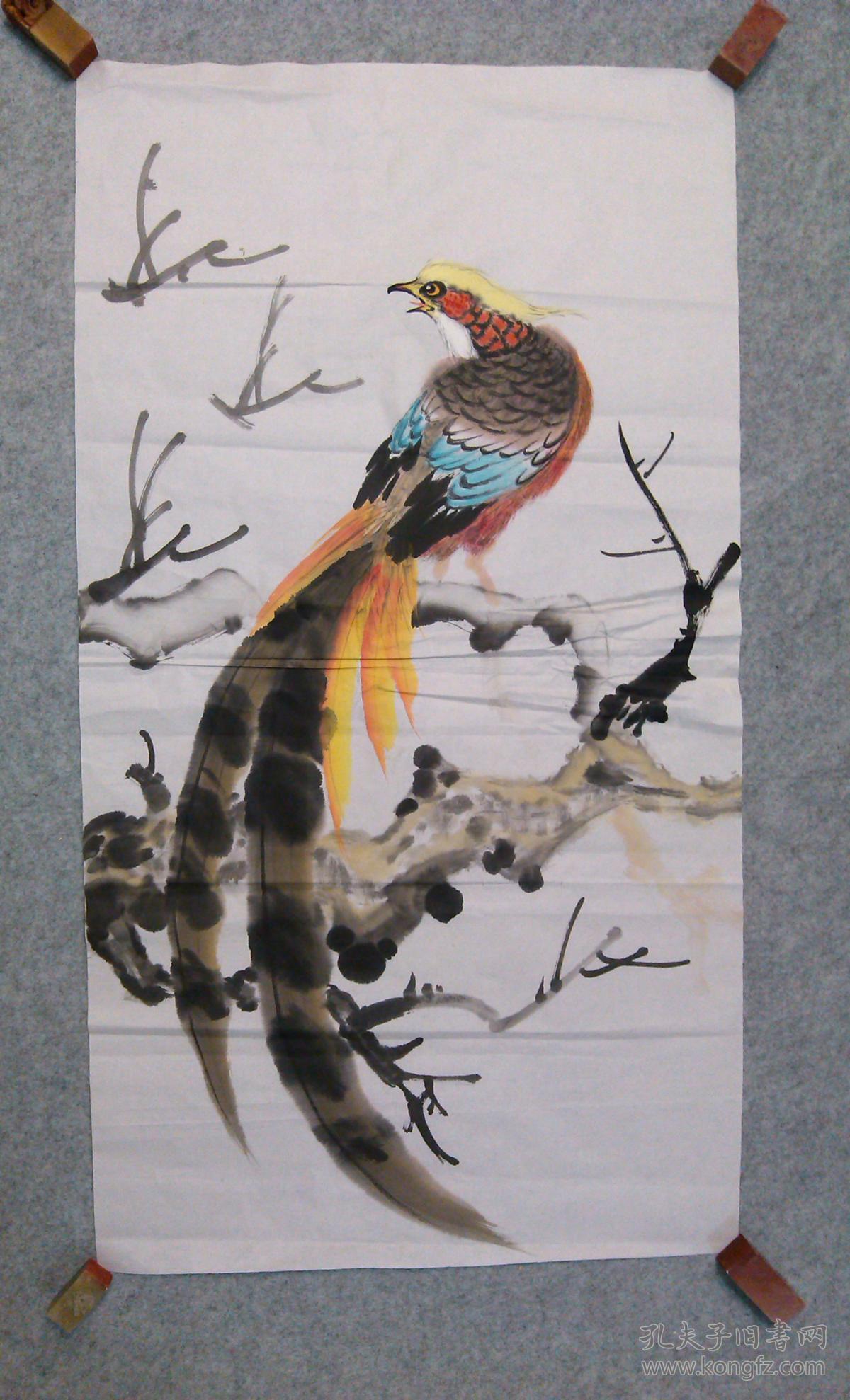 国画花鸟画手绘真迹画心 三尺锦鸡