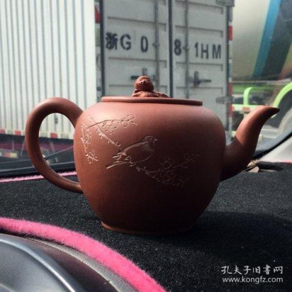 漂亮,名家仁石益仙刻书法花鸟紫砂壶