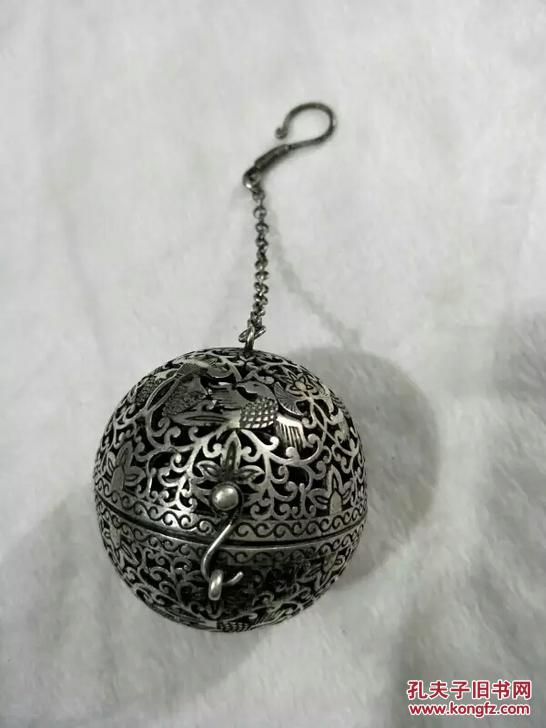 白铜镂空球形香熏炉 白铜挂炉 手持腰坠香囊 佛珠念球香薰