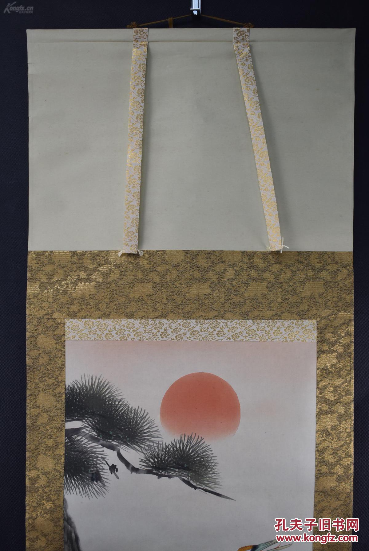 民国秀城绢本手绘松鹤图装裱立轴画一幅绫布装裱锦眉装