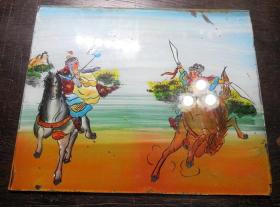 老古董手工彩繪穆桂英大戰洪州歷史典故刀馬人物玻璃版畫民國期繪畫板
