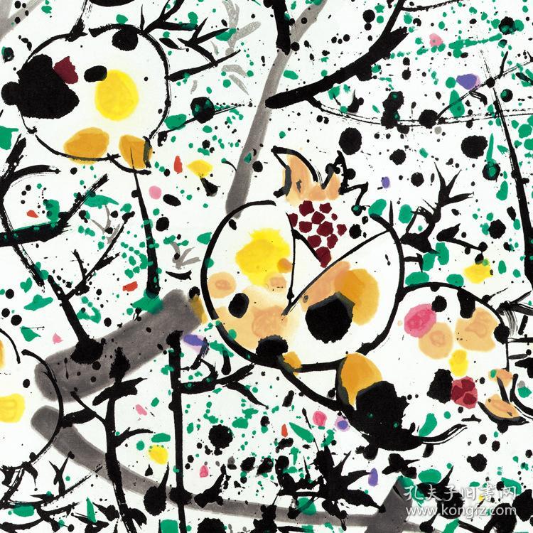 近现代吴冠中石榴68x137cm纸本国画宣纸绢布艺术微喷画芯名画复制原作