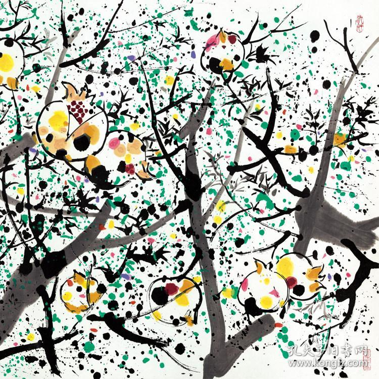 近现代吴冠中石榴68x137cm纸本国画宣纸绢布艺术微喷画芯名画复制原作