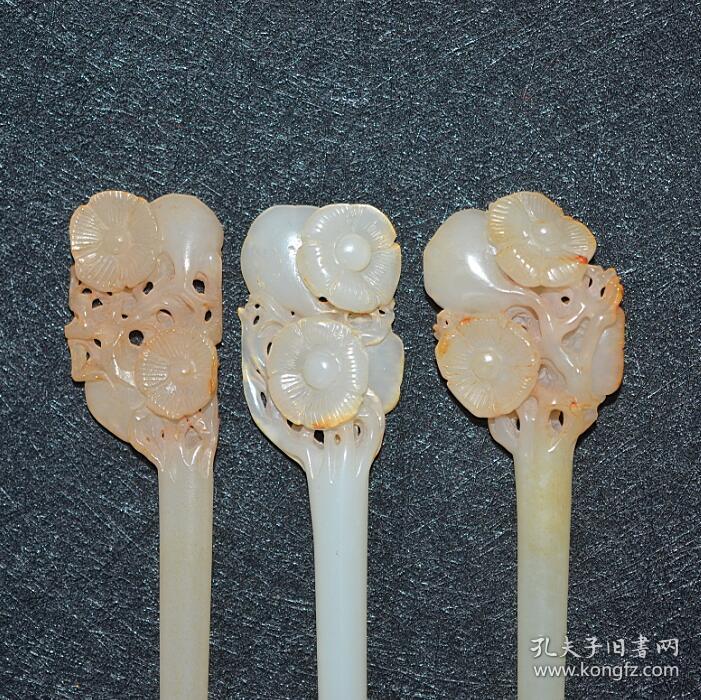 古玉古董清代老和田玉梅花发簪老物件