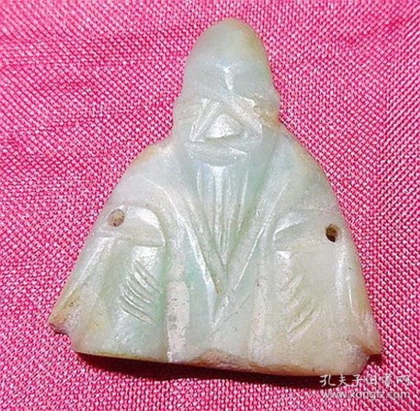 老天然翠玉寿星帽正饰品清代古董玉器帽花饰品