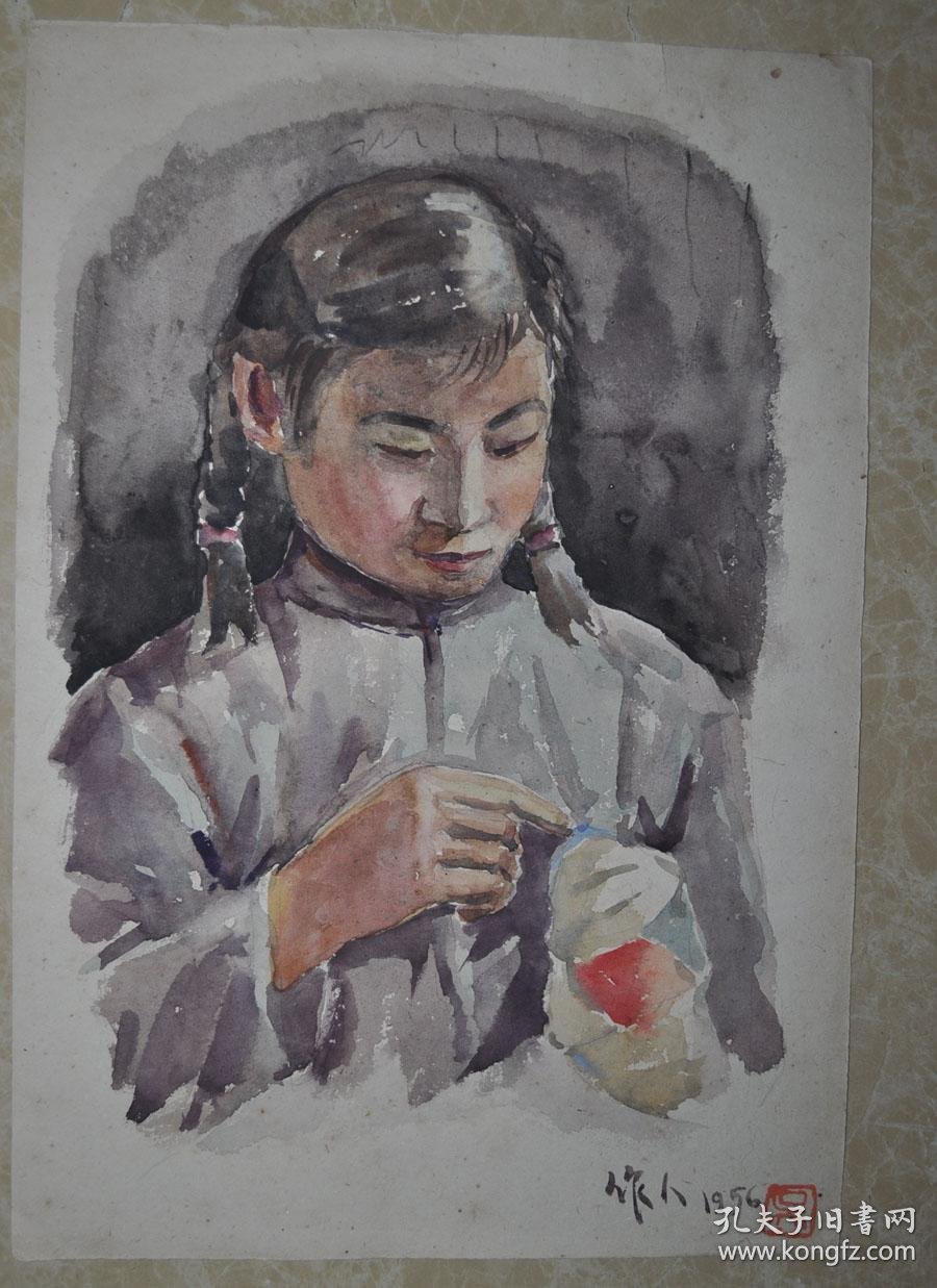 五十年代 吴作人 人物 水彩画