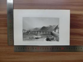 【现货 包邮】19世纪 铜/钢版画 单幅 BRIDGE OVER THE MEUSE, NEAR NAMUR （货号 200002）