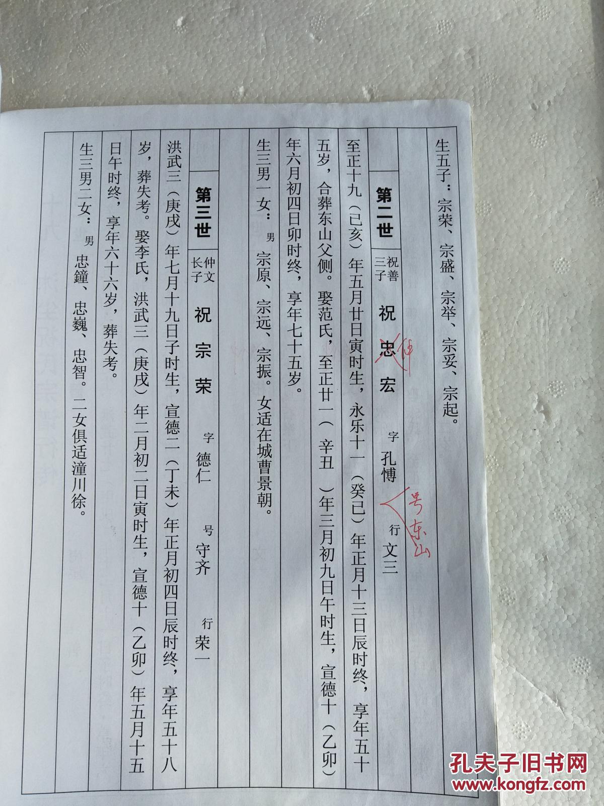 沐尘祝氏宗谱 (卷二) 谱稿 大16开 410页 复印本