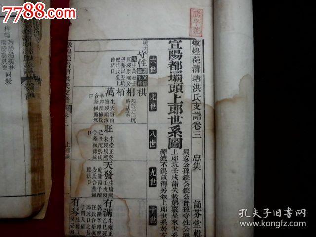 敦煌郡清塘《洪氏支谱,嘉庆白宣纸木刻本,官修体例分四集共四巨本