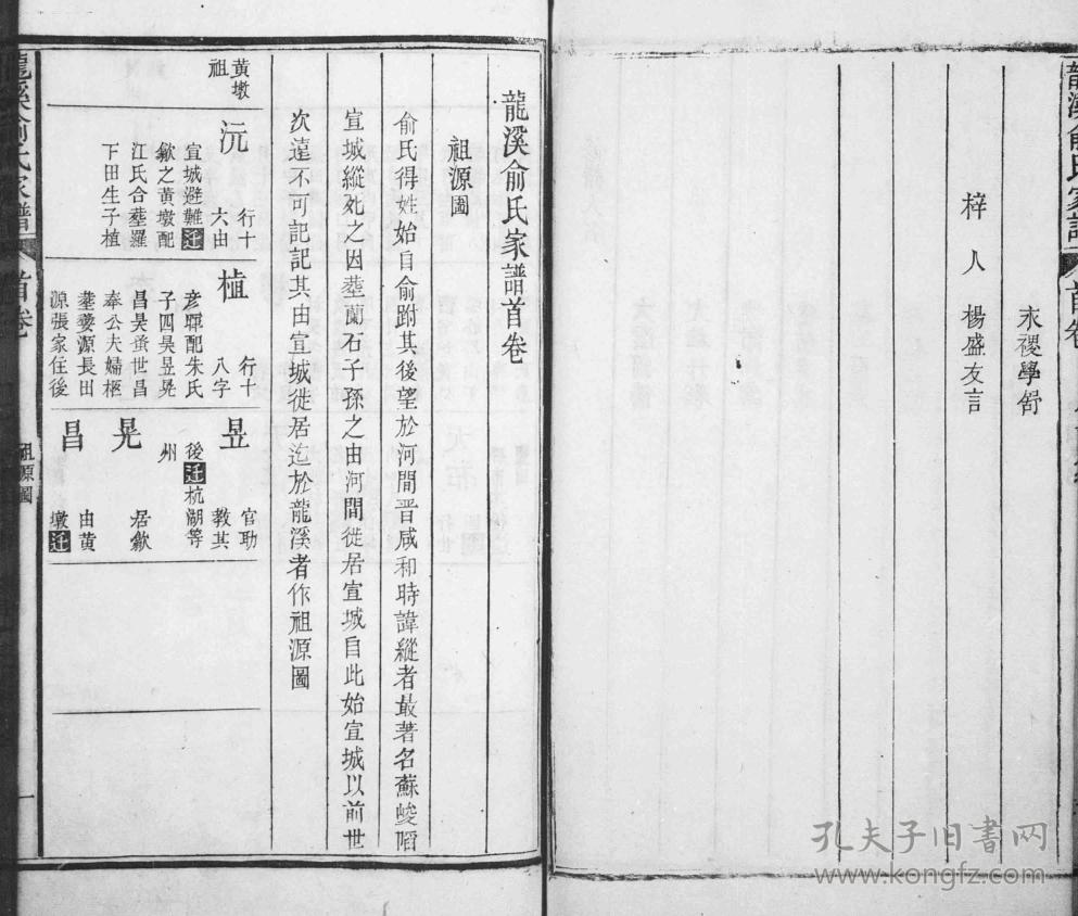 提供资料信息服务俞氏宗谱龙溪彦勲公支彦勲公行二十六卷16开680页