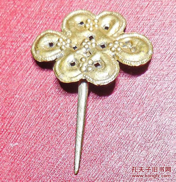 老银好鎏金梅花纹如意结盘常小发簪民国期古董银器老头簪首饰