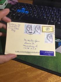 意大利，外国信封，贴4张邮票，20180802