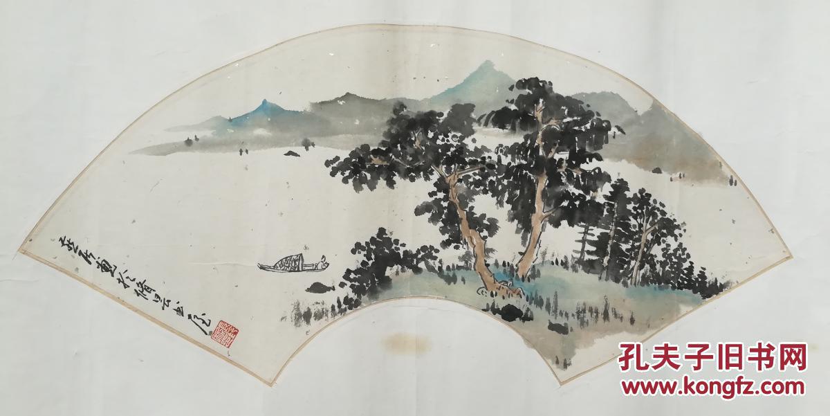张铃画的非常好的53x19原裱山水扇面