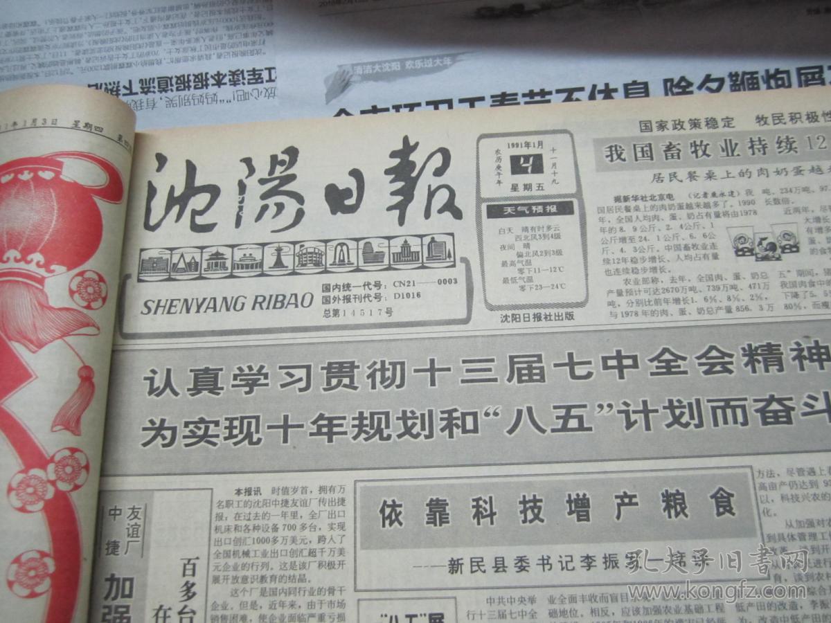 (生日报)沈阳日报1991年1月4日
