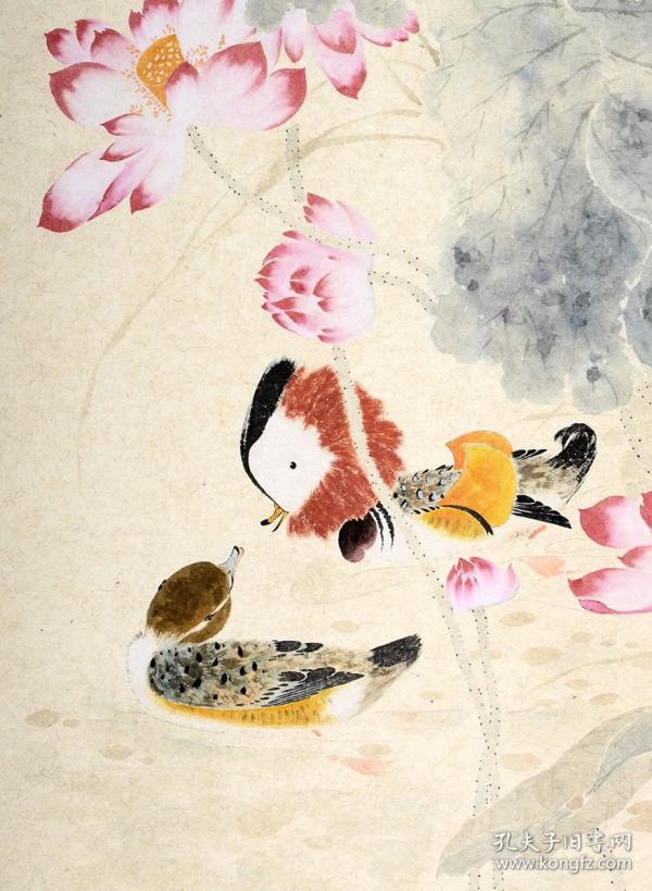 【周午生】精品整纸【荷花鸳鸯图】精装绫裱,【买家自鉴】