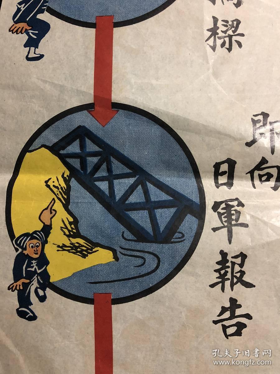 747日军侵华时期日占区海报宣传画发现破坏桥梁即向日军报告当有重厚