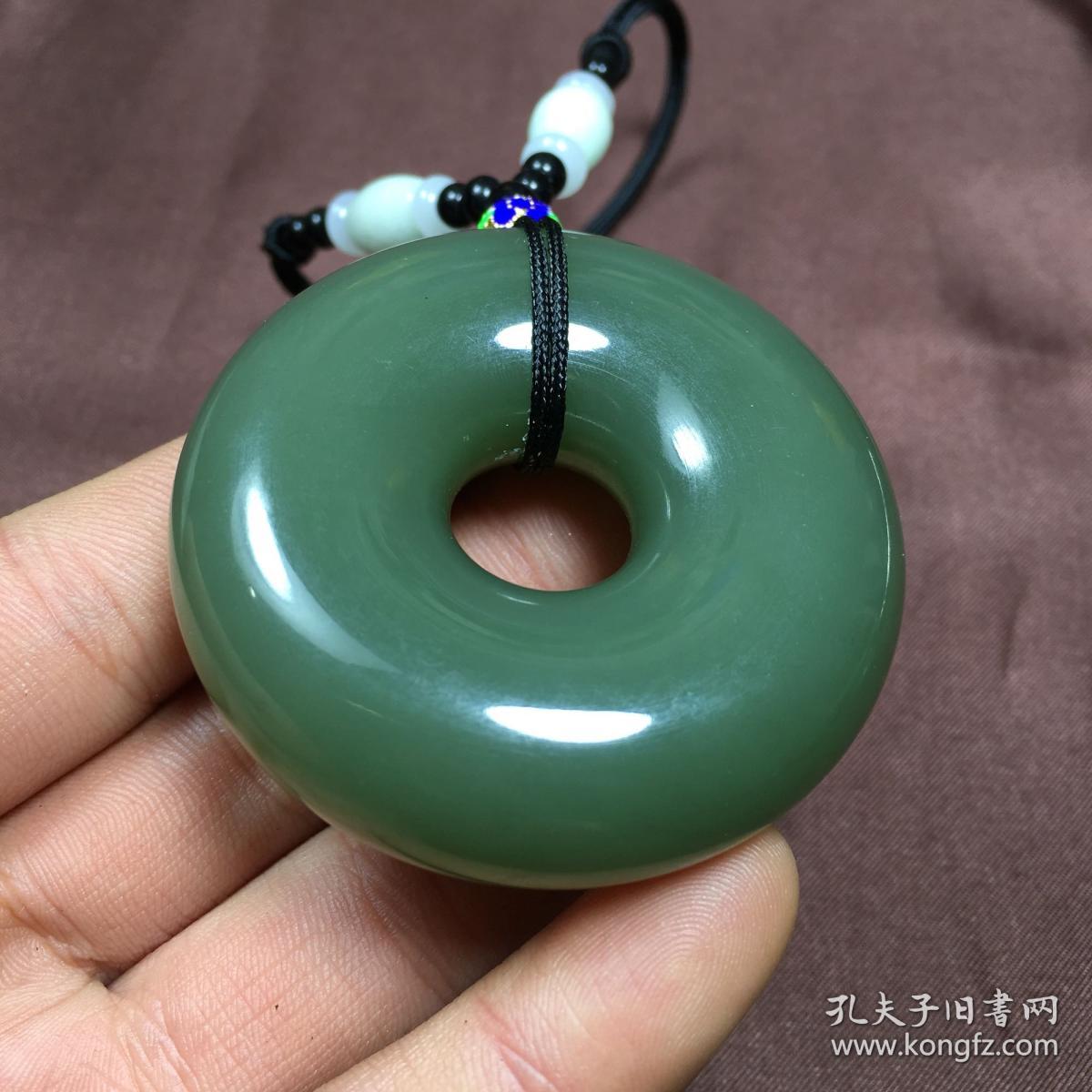 和田玉青海料玉带绿色菠菜绿平安环面包圈车挂毛衣坠扳指把件
