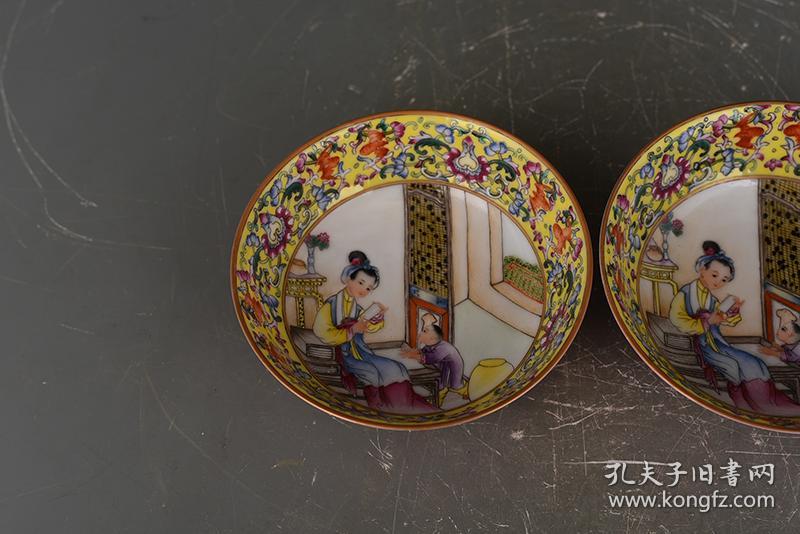 清雍正胭脂红珐琅彩美人带子人物碗