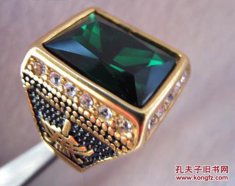 老凤祥18k工艺祖母绿男士宝石镶嵌戒指内径2厘米重量274克戒指内侧有