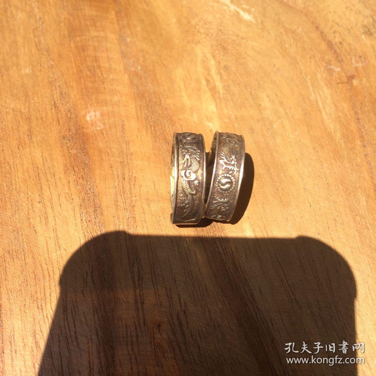 鎏金老银双龙戏珠双龙抢珠~结婚戒指订婚戒指情侣定情戒指一对