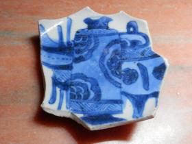 老古董瓷片标本清代康熙期文房墨宝图案青花瓷器样本