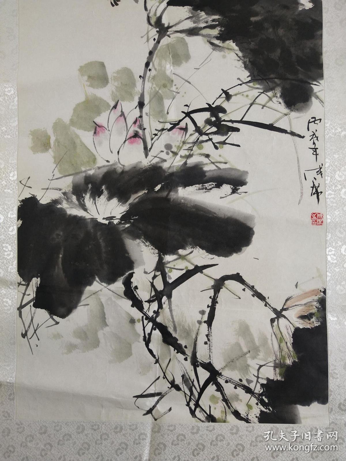 河北著名画家--谷成席 清荷图 已经装裱 规格96x52 保真