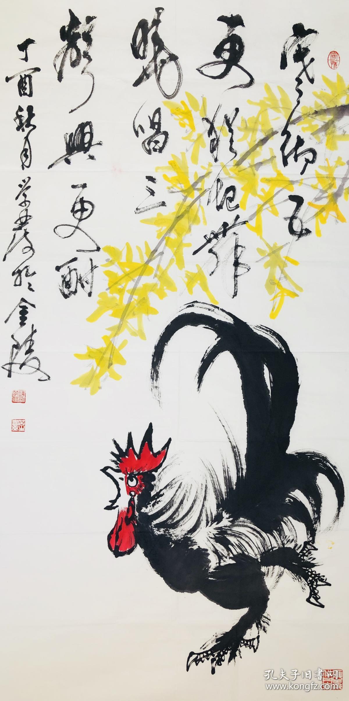 陈大羽传人钱学发《寒彻五更独起舞》 金陵画鸡第一人 家庭装饰画