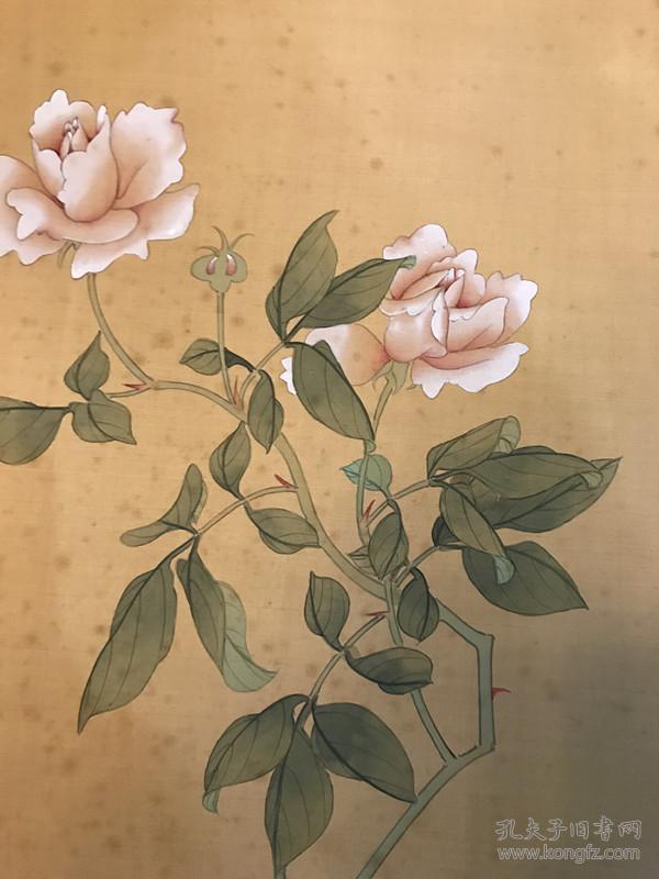 娄子和绢本工笔花卉蝴蝶立轴画工好