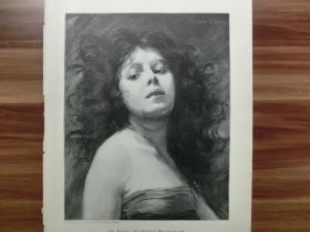 【现货】1890年 木刻版画《女子肖像》 （weiblicher studienkopf）尺寸约41*28厘米 （货号300167）