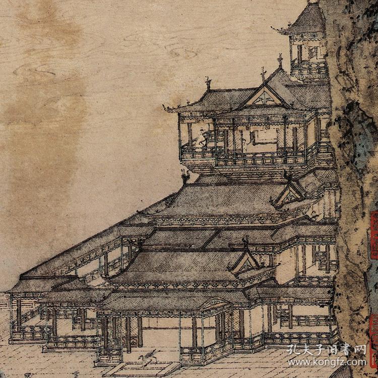 明 仇英 仙山楼阁图轴 118x41.