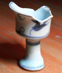 老古董瓷标本奔马图青花瓷高脚酒盏杯子 明朝代弘治期老陶瓷器真品