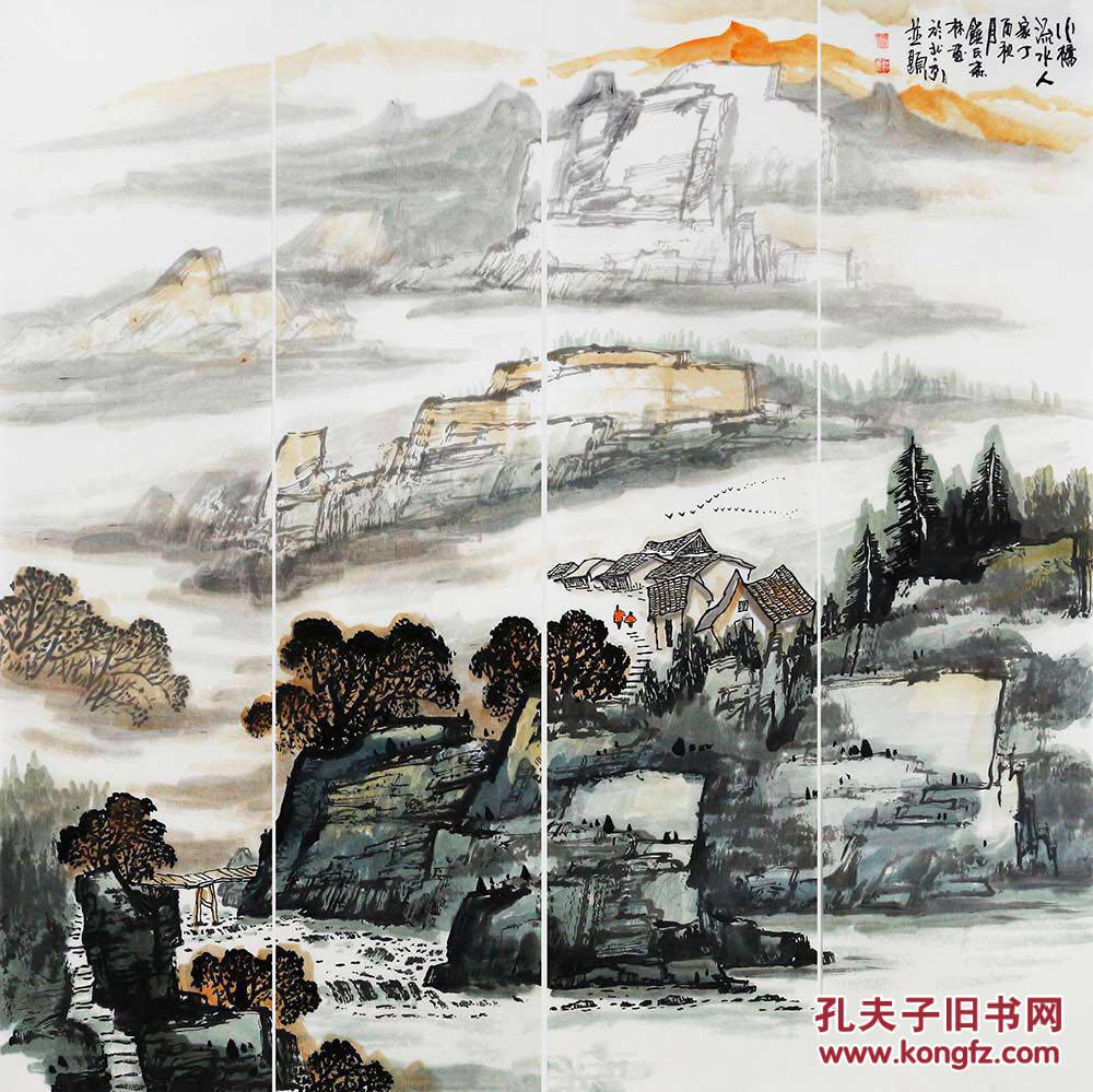 当代最具增值潜力山水画家饶森林山水四条