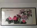 山东菏泽著名画家邓惠国画,六尺紫藤牡丹,画工技法娴熟,境界极美