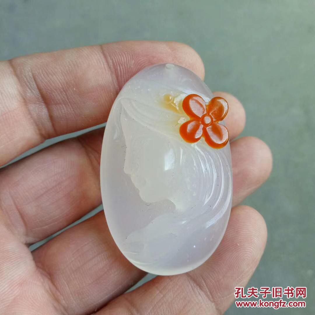 时尚精品手工精雕冰透荧光美少女玉髓挂件