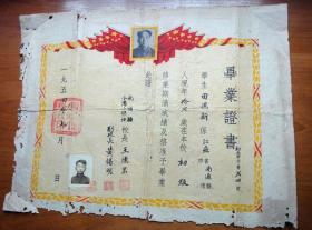 1954年南通县小海小学校毕业证书