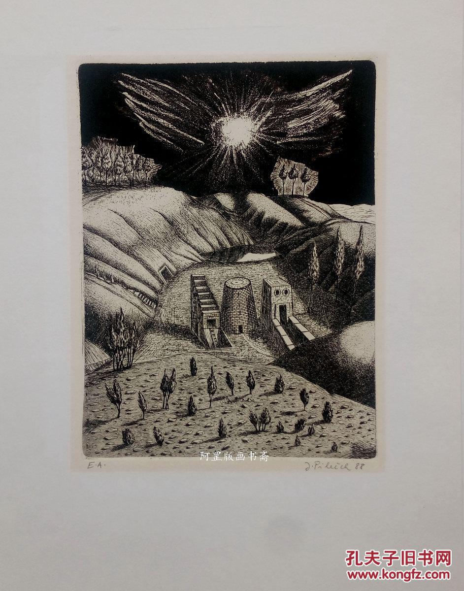 《洼地》酸刻铜版画捷克铜版家j.pilecek