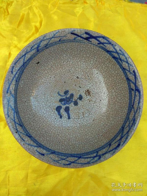 民国开片花卉大碗